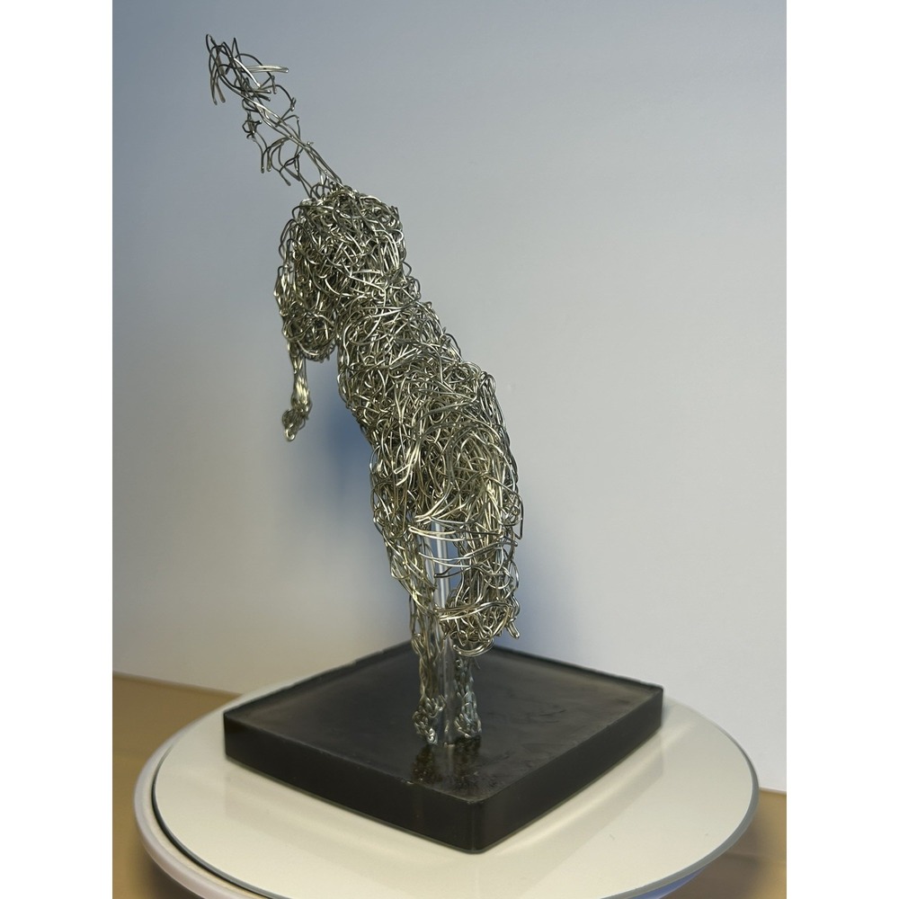 Handmade Silver-Tone Wire Bucking Horse Sculpture Equestrian Metal Art - Picture 3 of 14